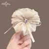 Pinza de garra con cinta floral de pedrería color beige suave para mujer 2026, accesorio para el cabello tipo pinza de tiburón para recogido en la parte trasera de la cabeza de niña