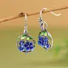Ciervo Dorado Rey Plata S925 Esmalte Cloisonné Flor Pequeña Fénix Gancho para Oreja Pendientes Literarios Elegantes Accesorios Pendientes para Mujer