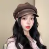 Boina de lana vintage para mujer, otoño e invierno, estilo coreano, adelgazante, sombrero de artista versátil, circunferencia de cabeza grande, gorra octogonal con pico de pato