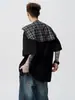 Camiseta de peso pesado de dos piezas falsas de manga corta para hombre, estilo americano de verano, top extragrande decorativo a cuadros no desmontable