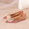 Zapatos de Boda Xiuhe Rojos de Cristal Diamante de Alta Gama para Mujer 2025 Nuevos Zapatos Planos de Novia para Mujer con Tacón Bajo Adecuados para Mujeres Embarazadas