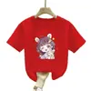 2526# 100% Algodão Manga Curta Verão 2024 Nova Camiseta Infantil Estilo Ocidental Roupa de Cima Camiseta Meninas Camiseta Básica