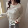 2025 Verano Casual Malla Jersey Camisa Aire Acondicionado Manga Larga Blusa Holgada Cuello Redondo Protección Solar Camiseta Más Fácil de Combinar Top para Mujer