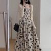 Cárdigan Chal Tejido Vestido Floral Traje de Dos Piezas para Mujer Estación Europea 2025 Verano Nuevo Moda Europea Ropa de Mujer