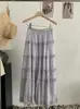Saia Bolo Omalai com Tule Fluido, Saia Midi de Linha A Franzesa com Babados para Mulheres Primavera/Verão 2026 6776