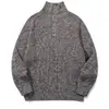 Suéter Rumeng de estilo retro japonés, cuello semi-alto con media cremallera, hilo floral, para hombre y mujer, otoño, peso pesado, tejido de punto suelto acanalado vertical