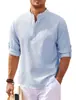 Camisas de Manga Larga para Hombre Europeas y Americanas Transfronterizas, Camisas de Cuello Mao con Media Botonadura, Camisas a Cuadros de Piña, Camisas Casuales para Hombre, Tops