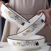 Bol Electrónico Impreso de 9 pulgadas Vajilla de Cerámica para el Hogar Bol Grande para Sopa Recipiente Grande para Sopa Adecuado para Hornos de Microondas de Alta Temperatura