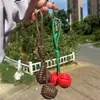 Colgante de Llave de Doble Bola de PU Material de Microfibra de Cuero Bola Tejida Colgante de Bolso Tejido a Mano Bolso de Mujer Colorido