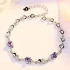 Pulsera de Amor de Alta Gama con Incrustaciones de Diamantes, Estilo Coreano, Más Vendida, Corazón a Corazón, Pulsera con Forma de Corazón de Diamante Morado, Pulsera Corazón a Corazón, Regalo