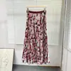 Falda Plisada Elástica de Cintura Moda Estampado Retro Europeo y Americano Transfronteriza para Mujer Falda de Cintura Alta Línea A Ropa de Trabajo Falda Larga Verano