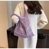 Bolsa Tejida para el Trabajo 2025 Rosa Tejido Color Café Nueva Gran Capacidad para Mujer Hueca Morado Bolso Tote Sencillo Producto Terminado