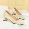 6293 Primavera y Otoño Nuevo Estilo Francés Elegantes de Moda Zapatos de Salón Punta Cuadrada Satén Tacón Grueso Poco Profundos Lisos Tacón Medio Zapatos de Mujer para el Trabajo
