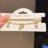 Metal Chapado en Oro Real de 14K Circonita Doble Capa Estrella Exquisito Pulsera Lujo Ligero Sensación de Alta Gama Sentido del Diseño Pulsera Joyería de Mano