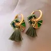 Pendientes de Perla con Gota de Aceite Florales Estilo Jardín de Monet para Mujer, Elegantes Clavos Estilo Pintura al Óleo, Pendientes de Alta Gama Elegantes de Lujo Ligero