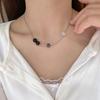 Collar de Piedra Natural Retro Blanco y Negro Estilo Coreano Mismo Estilo de Estrella Diseño Nicho Cadena de Clavícula de Alta Gama Cadena de Collar de Lujo Ligero