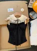 Top de tubo sin mangas con encaje empalmado para mujer, Ropa interior y exterior de verano ajustada, Top corto estilo 'Hot Girl' de encaje puro