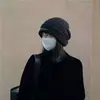 Novo gorro de lã tricotado de inverno para mulheres, estilo coreano, forrado com fleece, espesso, quente, emagrecimento facial, versátil, com pompom e proteção para as orelhas