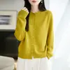 Nuevo cárdigan de punto sin costuras de una pieza para otoño, mujer, simple francés, cuello redondo, manga larga, suéter holgado, abrigo, capa base