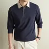 Camisa polo de manga larga transfronteriza del sudeste asiático para hombre, camiseta base sin costuras de alta elasticidad con diseño de empalme, adecuada para otoño e invierno, con cuello camisero