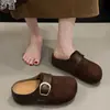 Versión de Piel de Vaca Suela Gruesa Super Suave Sensación Acolchonada Zapatos Birkenstock para Mujer Mocasines sin Cordones Persona Perezosa Mocasines Planos Punta Cerrada Medias Zapatillas