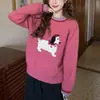 Suéter jacquard de estilo coreano, elegante, con bloques de color y estampado de cachorro de dibujos animados para mujer, holgado y casual, nueva colección de punto para otoño e invierno