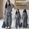 Ropa para niños, conjunto de abrigo para niñas, atuendo de otoño, nuevo conjunto de dos piezas estilo coreano 2026 para niños mayores, conjunto de falda y pantalones de otoño