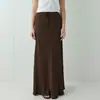 Saia Longa A-Line Marrom com Cordão Nova Retro Versátil para Outono e Inverno para Mulheres com Senso de Design, Estilosa e Fashionável Transfronteiriça