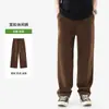 Pantalones de pana de color liso, peso pesado, corte holgado, estilo de pierna recta, adecuados para otoño, para hombres y adolescentes, negros, con buena caída, ideales para ir al trabajo y para uso casual