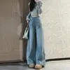 Pantalones vaqueros de maternidad de pierna ancha, holgados, de cintura alta, color azul, para mujer, adecuados para otoño e invierno, nuevos pantalones largos casuales adelgazantes de talla grande, 2026