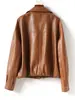 Chaqueta Corta de Piel de Oveja Genuina de Contrapeso Ropa de Motociclista Otoño Invierno Holgada Persona Pequeña Chaqueta de Cuero Ropa Exterior Talla Grande