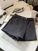 Shorts elegantes e simples estilo terno cinza de corte A para mulheres, nova coleção de outono, saia-calça assimétrica versátil de cintura alta e perna larga para baixinhas
