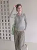 Novo Estilo Outono Início Design Vazado Senso de Estilo Slim Fit Top Estilo Coreano Gola Polo Manga Longa Tricô Canelado Feminino 2209