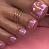 36 peças de pontas de unha para pé com borda roxa francesa e tachinhas Unhas vestíveis Rosa nude flores pequenas pintadas à mão Pontas de unha postiça de dedo do pé removíveis