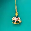 Cadena para Teléfono Móvil de Caballo de Madera con Goteo de Aceite Dorado Antiguo Nuevo Estilo Chino Colgante Hecho a Mano DIY Colgante Pequeños Accesorios Estilo Chino