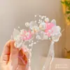 Diadema de guirnalda para niños Diadema de princesa cabello trenzado decoración de perlas Niña de parque Dama de honor Banda para el cabello estilo Mori viaje