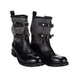 Versión de cuero~Botas de caballero con hebilla vintage, botas vaqueras de tacón grueso para mujer, botas adelgazantes, botines de punta redonda estilo motero
