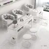 Combinação de Mesa e Cadeira para Manicure Estilo Creme, Mesa de Manicure Simples/Dupla em Mármore, Salão de Unhas Moderno Estilo Japonês de Luxo Leve