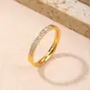 Nuevo Estilo Circonita Diamante Brillante Diamante Ultra Fino Acero de Titanio Oro de 18K Anillo de Acero de Titanio de Diamante de Medio Círculo Anillo de Cola de Nicho Femenino