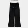 Calça Comprida Masculina Trendy Ro Acbt Bordada Escura Slogan Silhueta Workwear Perna Larga Cintura Baixa Solta Casual Flare