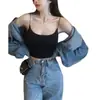 Camisola Feminina Metwo com Bojo, Lindo Design nas Costas, Estilo Curto, Adequada para Usar por Dentro ou por Fora, Peça de Verão, Seda Gelada