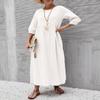 Comercio Exterior Transfronterizo Nuevo Vestido de Mujer Europeo y Americano Amazon Color Sólido Moda Manga Linterna Suelto Algodón y Lino Bolsillo Insertado