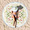 Toalha de Praia Redonda de Microfibra Estampada Transfronteiriça com Franjas, Proteção Solar à Beira-Mar, Toalha de Banho de Secagem Rápida, Toalha Esportiva para Adulto