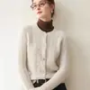 Nuevo Suéter de Cachemira Simple de Otoño para Mujer Cuello Redondo Tejido de Cable Suéter Cardigan Base Versátil Ajuste Delgado Ropa Exterior