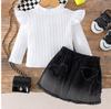 Comercio Exterior Transfronterizo Europa y Estados Unidos Otoño e Invierno Nuevo Traje de Niña Niños Pequeños y Medianos Manga de Murciélago Manga Larga Shorts de Mezclilla Negros Adorables