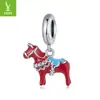 Colgante Original de Caballo Dala Esmaltado en Cobre, Accesorio de Cuentas Rojas para Pulsera Estilo Chino DIY para el Año del Caballo
