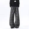 Pantalones casuales de cuadros simples estilo perezoso para hombre otoño talla grande marca de moda personas con sobrepeso holgados rectos pierna ancha largos