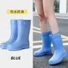 Botas de lluvia casuales impermeables, elásticas, para todas las estaciones, impermeables y antideslizantes, con forro de polar, estilos de media pantorrilla y alta para mujer para el invierno