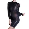 Medias Brillantes Vestido Bodycon Estilo Madrastra Sexy Vestido de una Pieza Body de Tacto Sedoso Brillante que no se Quita Mangas de Cinco Dedos