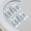 Azul Glacial Gato de Olho Brilhante Trevo da Sorte de Quatro Folhas Pérola Floral Estilo Ins Europeu e Americano Removível Arte de Unhas 30 Peças